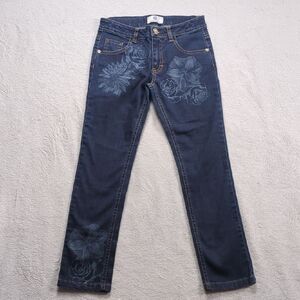 Young Versace Girls' Printed/Painted Rose Dark Wash Denim Jeans (Size 8)